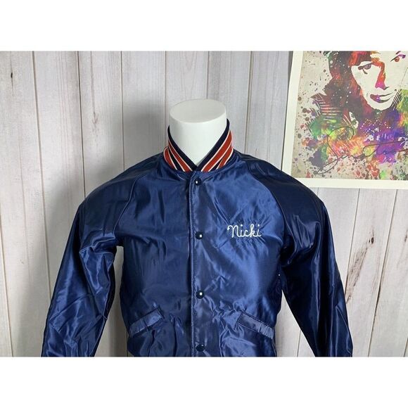 Vintage Butwin Satin Blue Jacket Mens XS Bomber Coat Snap 80s USA - Picture 3 of 16